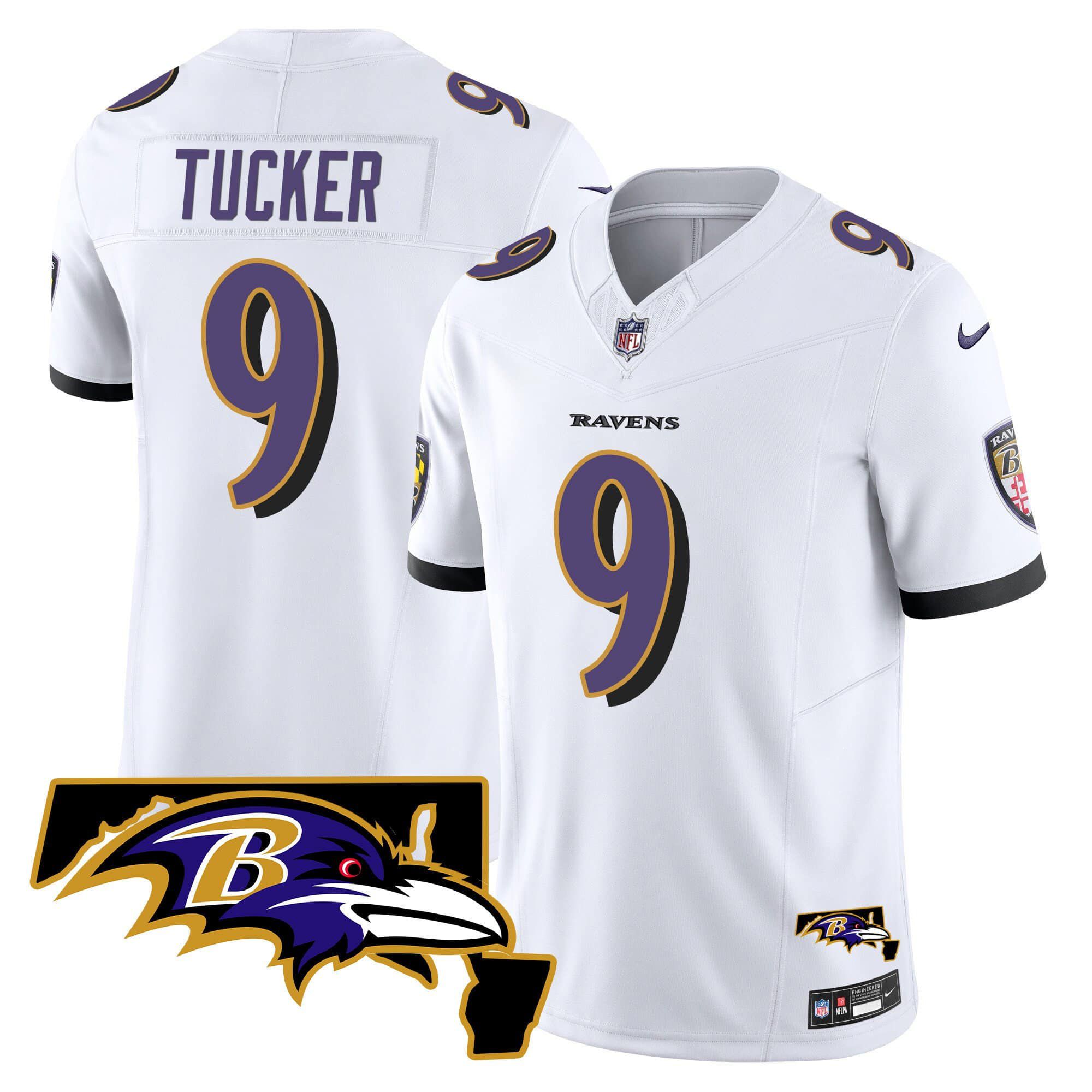 Men Baltimore Ravens 9 Tucker White 2024 Nike Maryland Patch Vapor Limited NFL Jersey